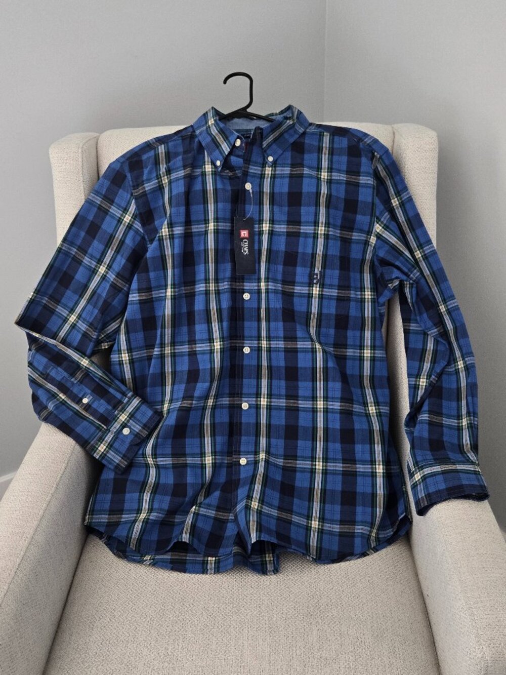 Chaps Mens Large Blue Blu Jay Plaid